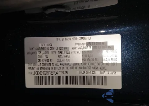 2024 Mazda Cx-90 3.3 Turbo S Premium Plus z USA, uszkodzony, nr VIN JM3KKEHC9R1183704